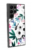 Samsung S22 Ultra Beyaz Çiçek Tasarımlı Glossy Telefon Kılıfı