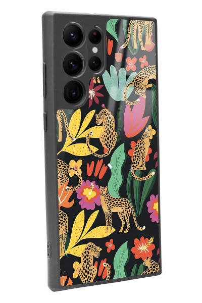 Samsung S22 Ultra Çiçekli Kediler Tasarımlı Glossy Telefon Kılıfı