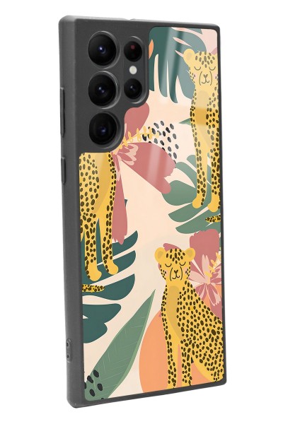 Samsung S22 Ultra Çiçekli Leopar Tasarımlı Glossy Telefon Kılıfı