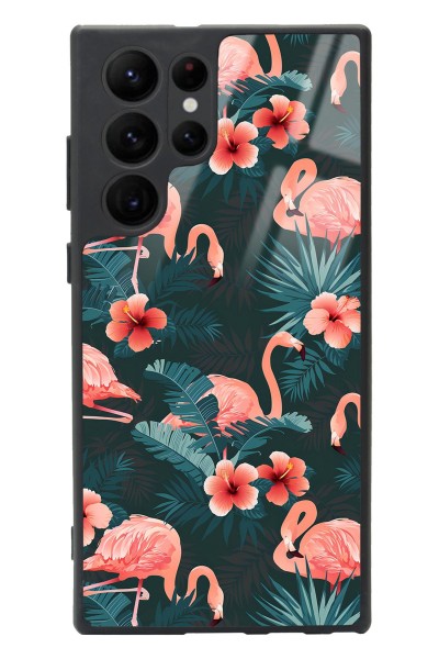 Samsung S22 Ultra Flamingo Leaf Tasarımlı Glossy Telefon Kılıfı