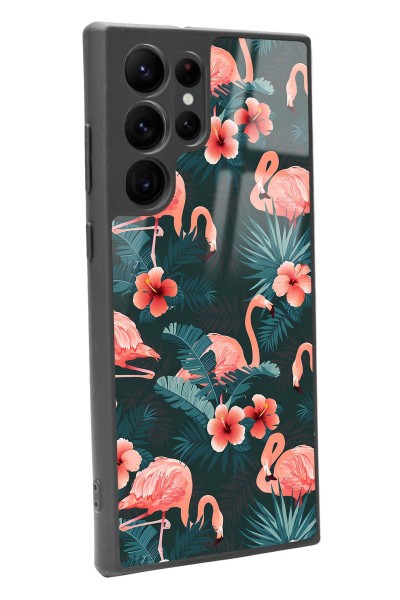 Samsung S22 Ultra Flamingo Leaf Tasarımlı Glossy Telefon Kılıfı
