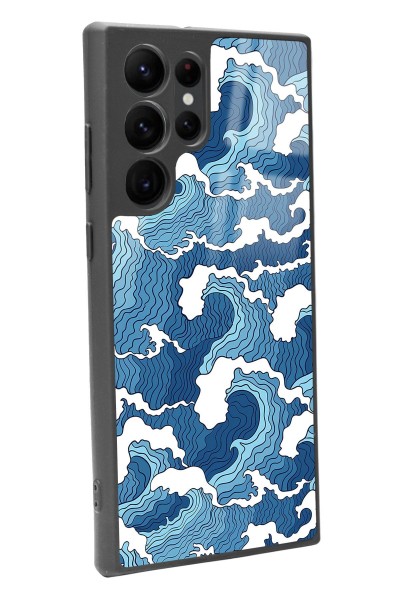 Samsung S22 Ultra Mavi Dalga Tasarımlı Glossy Telefon Kılıfı