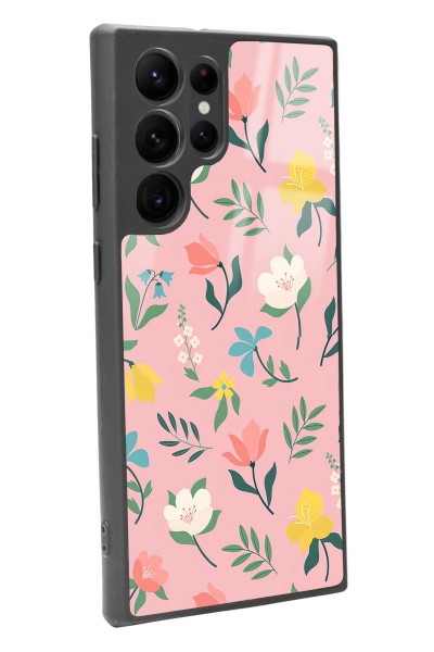 Samsung S22 Ultra Pinky Flowers Tasarımlı Glossy Telefon Kılıfı