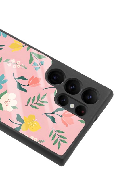 Samsung S22 Ultra Pinky Flowers Tasarımlı Glossy Telefon Kılıfı