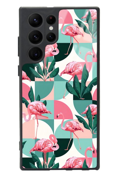 Samsung S22 Ultra Retro Flamingo Duvar Kağıdı Tasarımlı Glossy Telefon Kılıfı