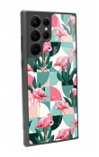 Samsung S22 Ultra Retro Flamingo Duvar Kağıdı Tasarımlı Glossy Telefon Kılıfı