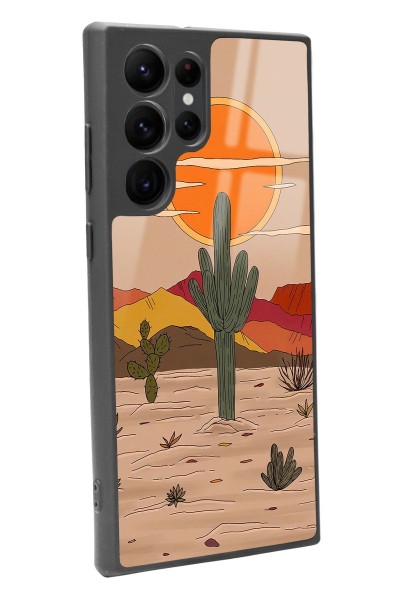 Samsung S22 Ultra Retro Kaktüs Güneş Tasarımlı Glossy Telefon Kılıfı