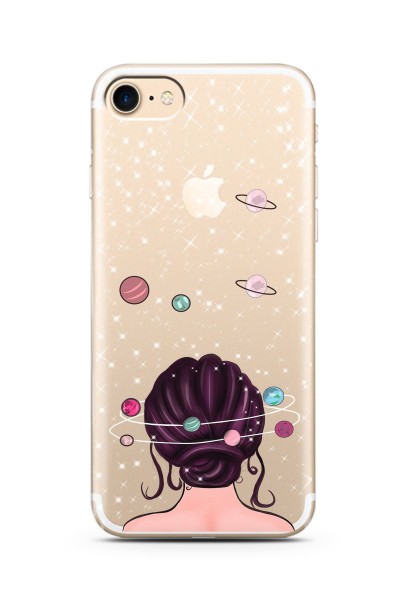 Space Girl Tasarım Süper Şeffaf Silikon iPhone 7 Telefon Kılıfı