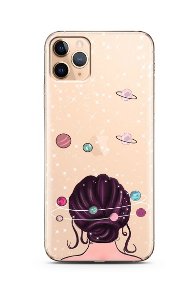 Space Girl Tasarım Süper Şeffaf Silikon Telefon Kılıfı iPhone 11 Pro Max