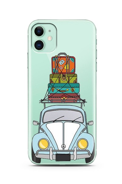 Tatil Araba Tasarımlı Süper Şeffaf Silikon Telefon Kılıfı iPhone 11
