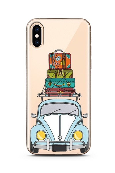 Tatil Araba Tasarımlı Süper Şeffaf Silikon Telefon Kılıfı iPhone Xs Max
