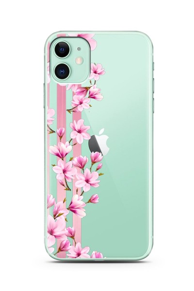 Transparan Çiçek Tasarımlı Süper Şeffaf Silikon iPhone 11 Telefon Kılıfı