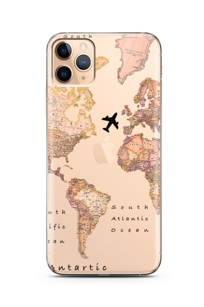 Transparan Harita Tasarım Süper Şeffaf Silikon iPhone 11 Pro Max Telefon Kılıfı