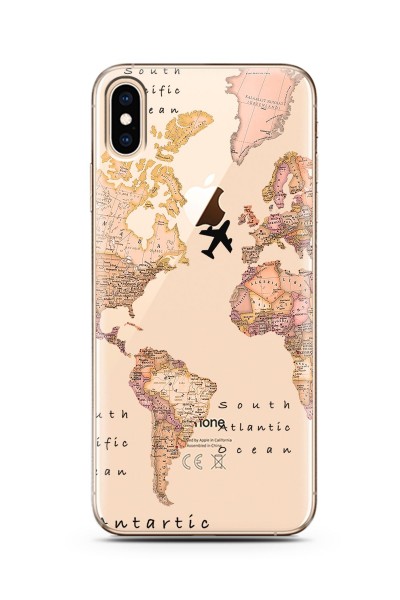 Transparan Harita Tasarım Süper Şeffaf Silikon Telefon Kılıfı iPhone Xs Max