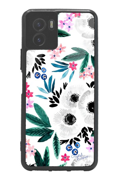 Vivo Y15s Beyaz Çiçek Tasarımlı Glossy Telefon Kılıfı